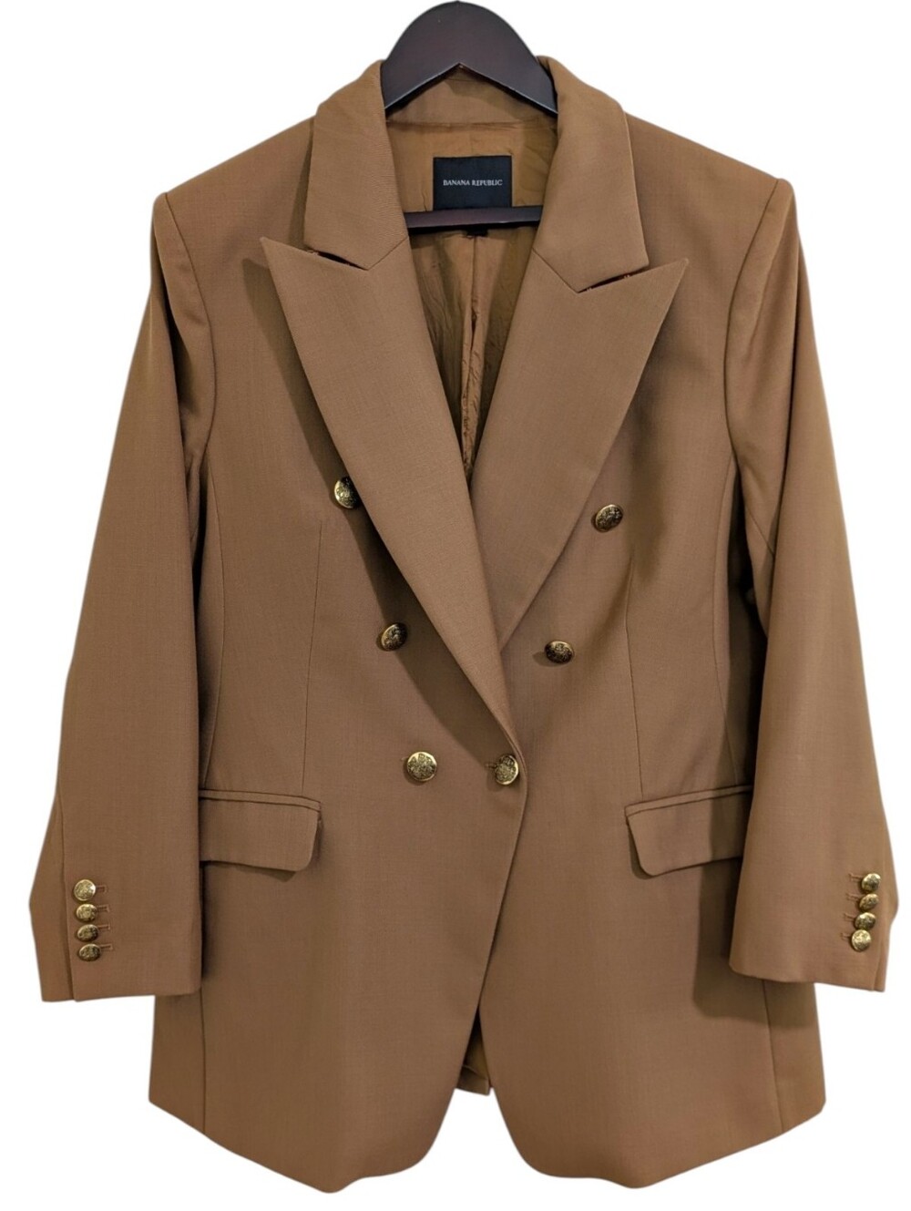 Banana Republic New Cadet Camel Wool Double Breasted Gold Button Blazer 16